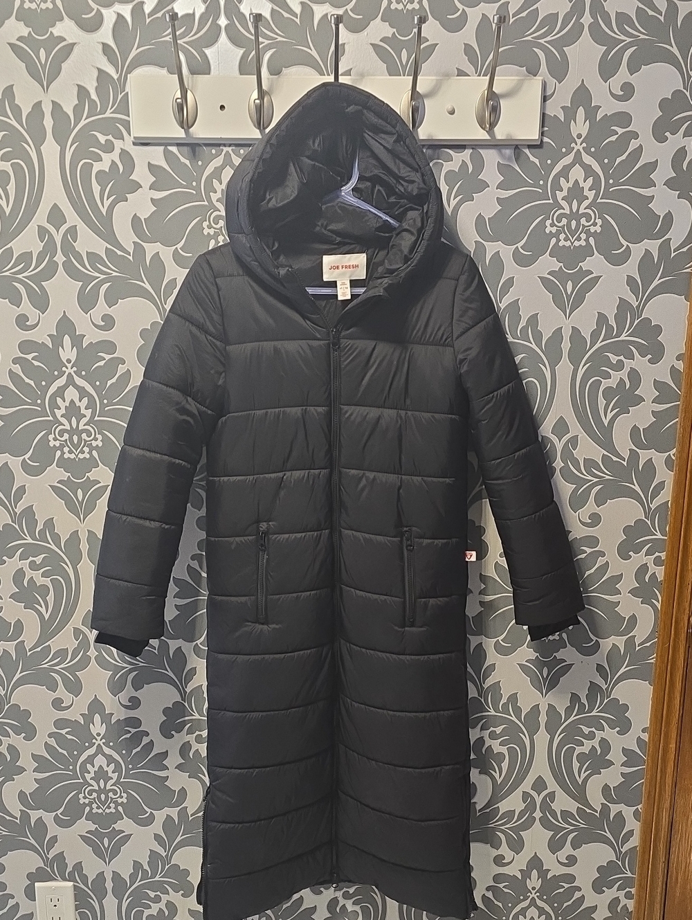 Joe Fresh Black Long Hooded Puffer Coat for Kids